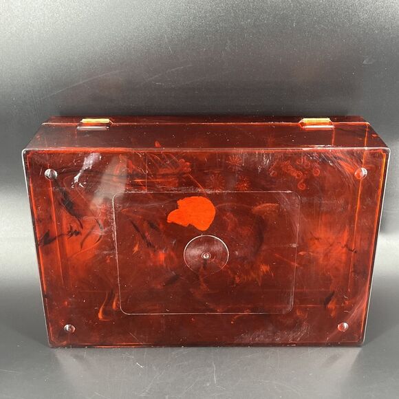 MCM Plastic Jewelry Box Brown Tortoiseshell Gold Graphic Imprint 9.75x6.5x3.75 - Picture 13 of 16